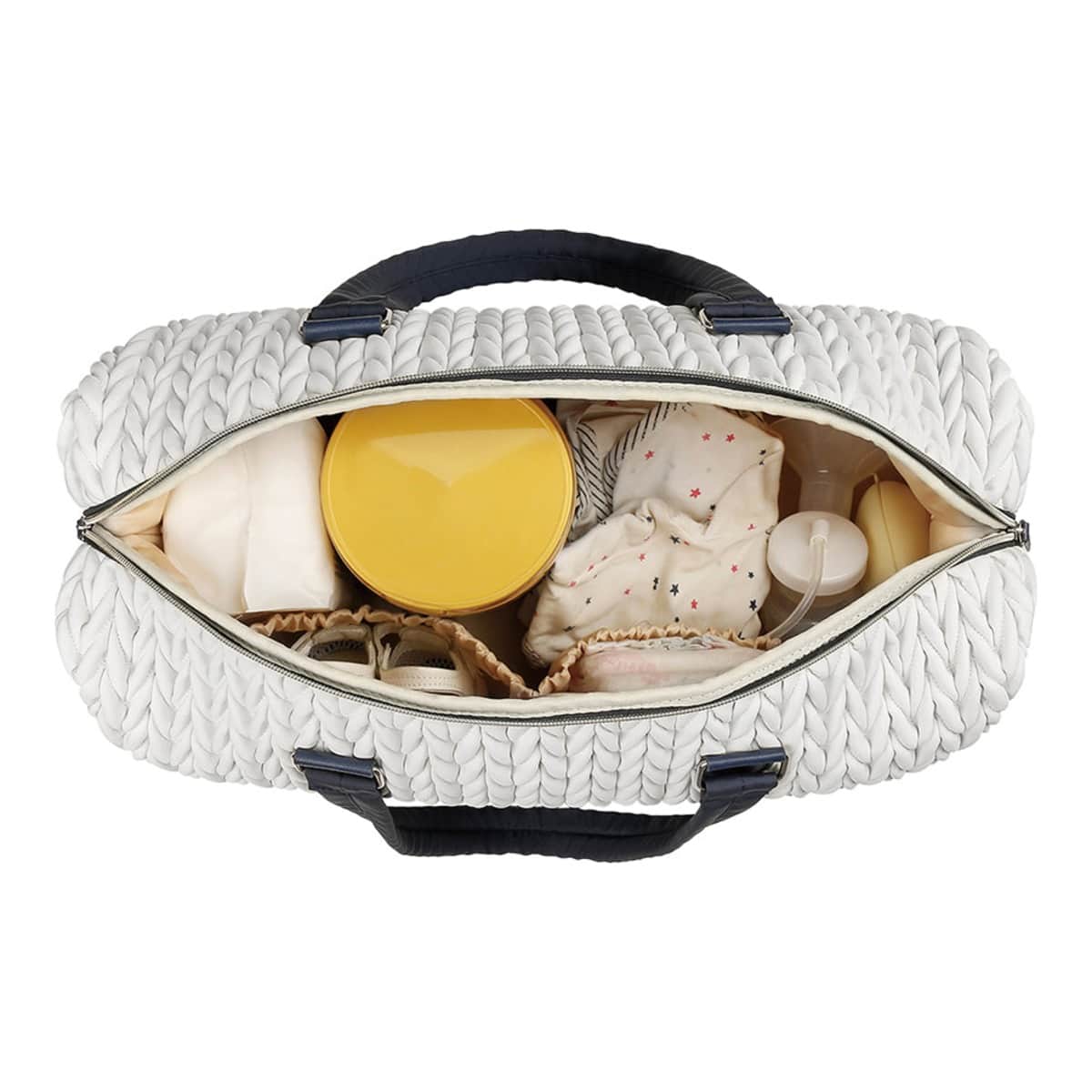 Little Story White Luxe Knit Diaper Bag with Clutch