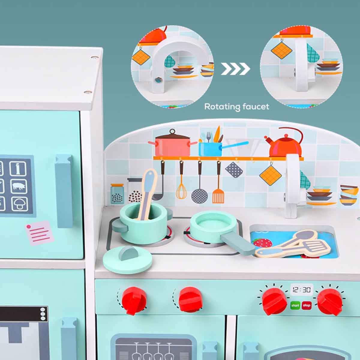 ليتل ستوري مطبخ خشبي مع ثلاجة واكسسوارات طقم لعب للجنسين، 3–4 سنوات