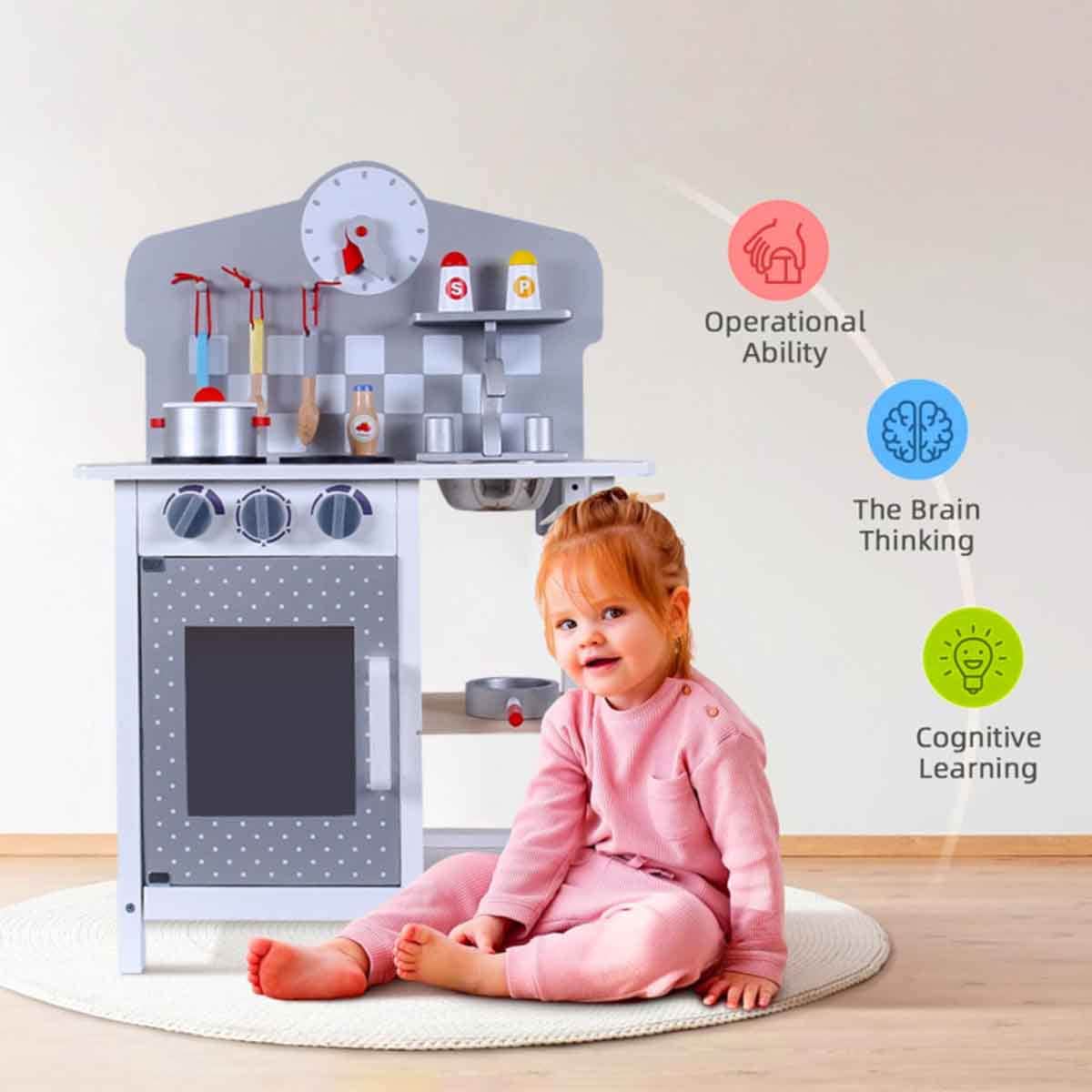 Little Story Wooden Kitchen with Wall Clock Playset Unisex, 3-4 Years