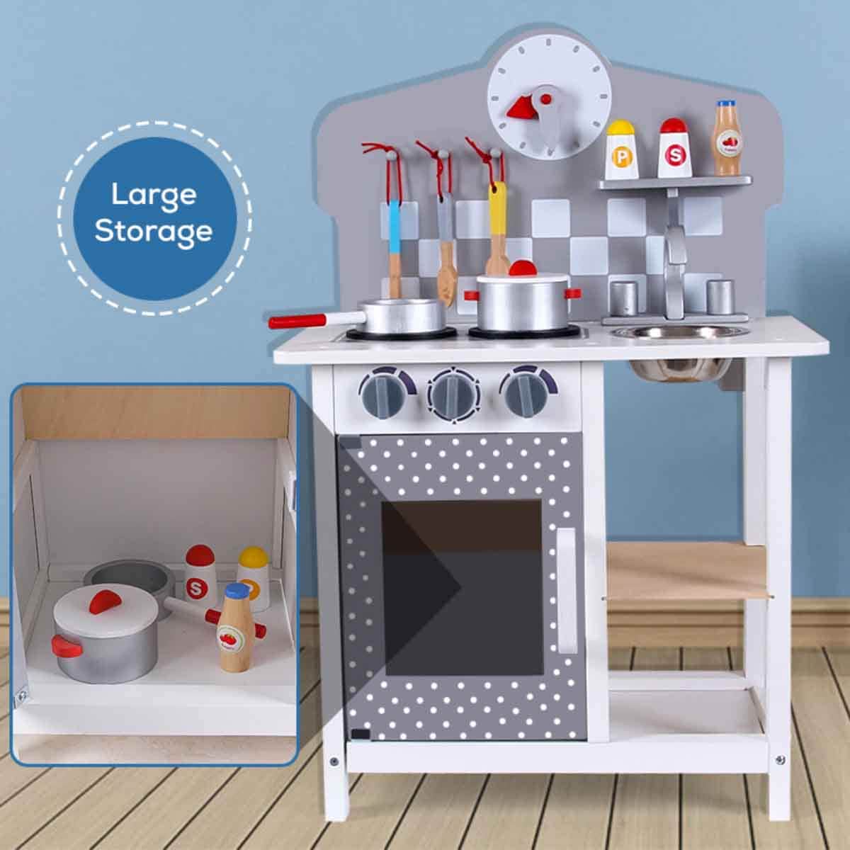 Little Story Wooden Kitchen with Wall Clock Playset Unisex, 3-4 Years