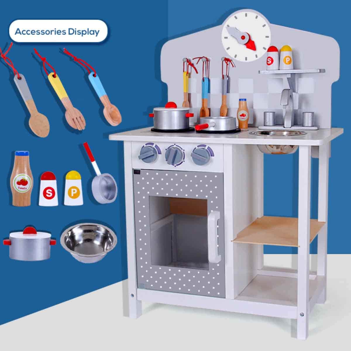 Little Story Wooden Kitchen with Wall Clock Playset Unisex, 3-4 Years