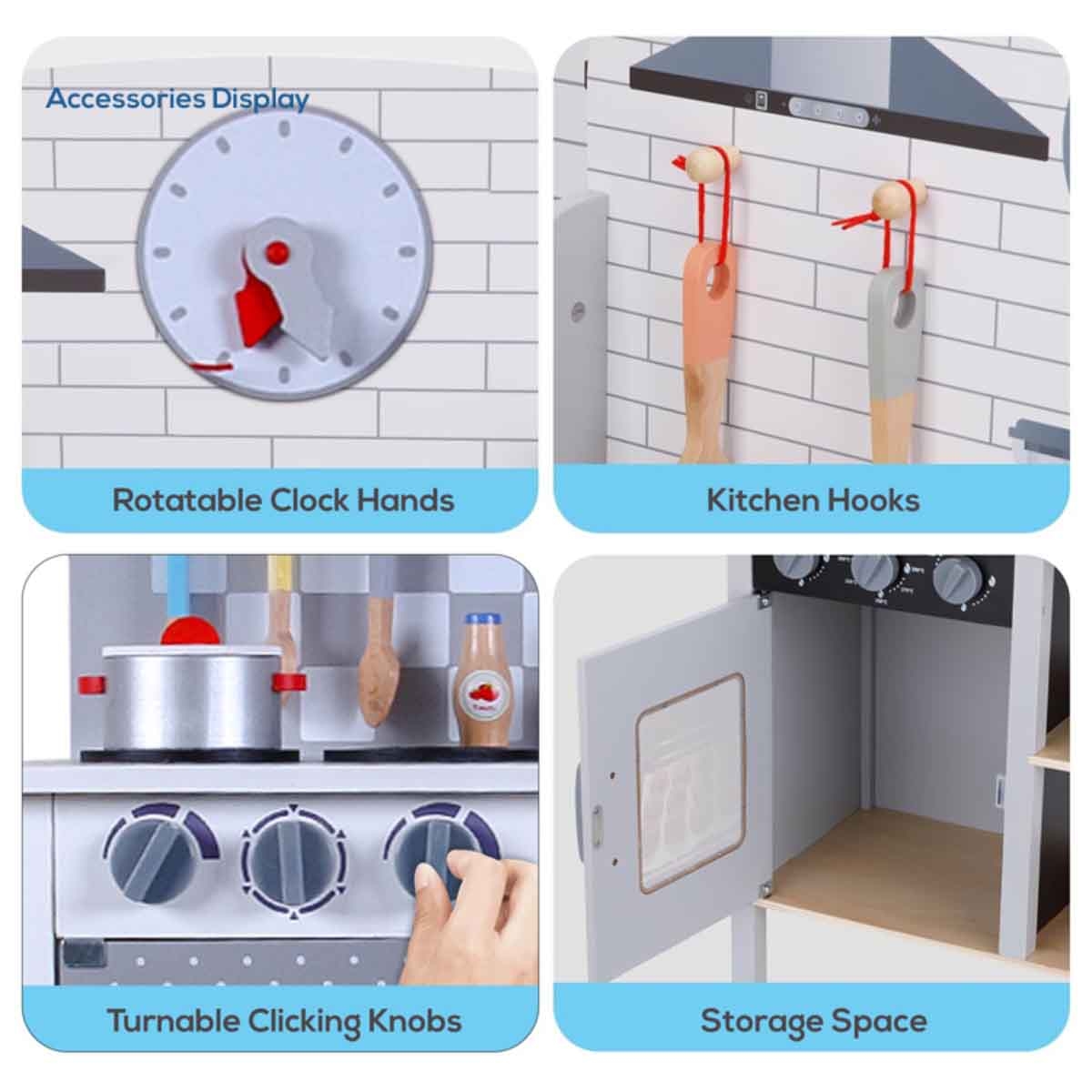ليتل ستوري مطبخ خشبي مع ساعة حائط طقم لعب للجنسين، 3–4 سنوات