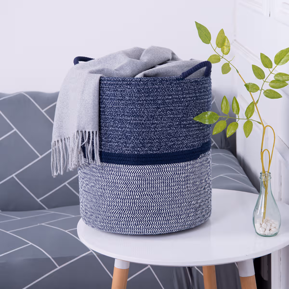 Little Story XL Blue Cotton Rope Diaper Caddy Toddler