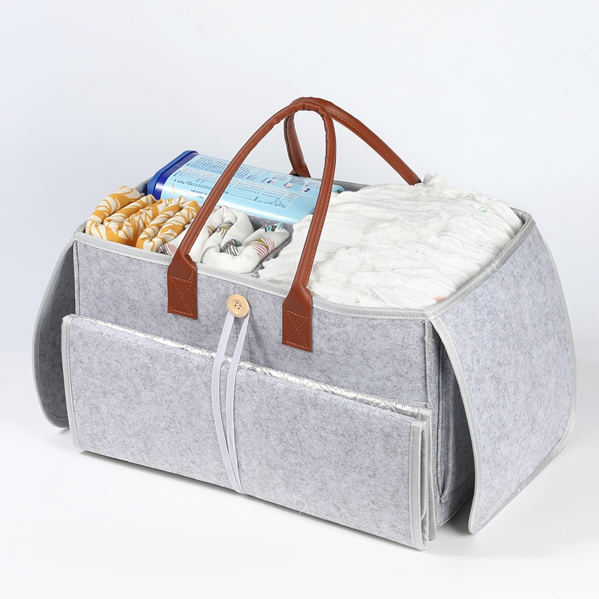 Little Story XL Grey 2-in-1 Diaper Caddy with Mat Toddler