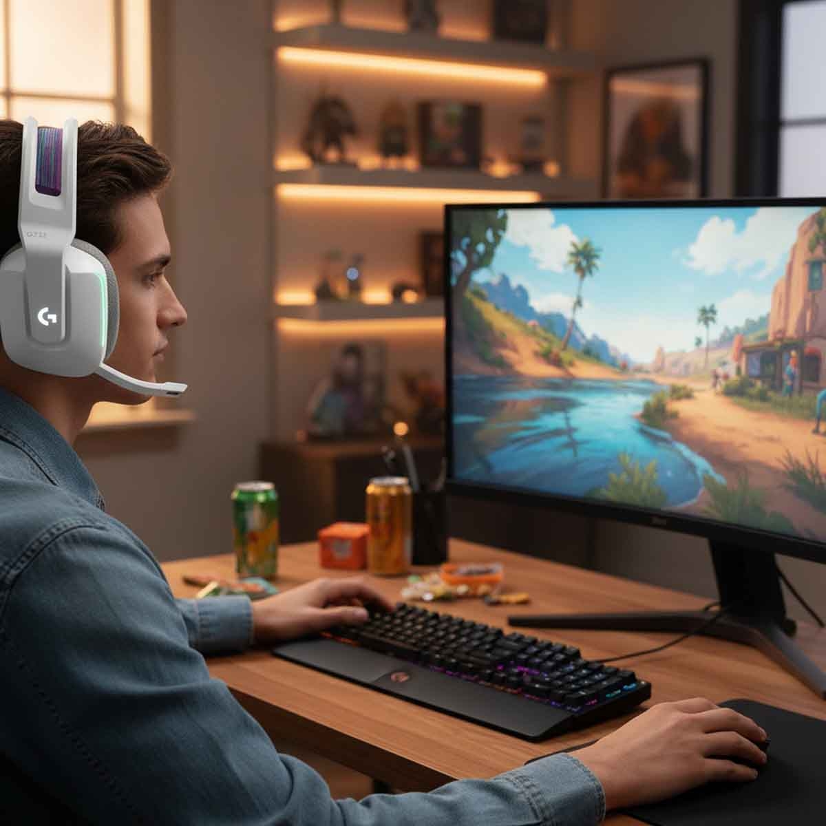 لوجيتك سماعة ألعاب لاسلكية جي733 باللون الأبيض