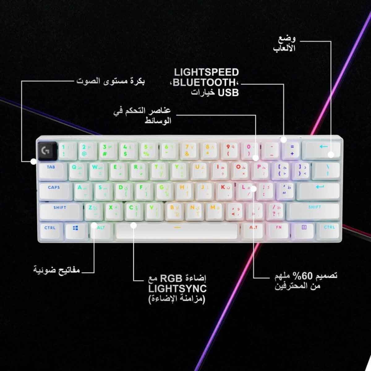 لوجيتك لوحة مفاتيح ألعاب لاسلكية برو إكس 60 باللون الأبيض