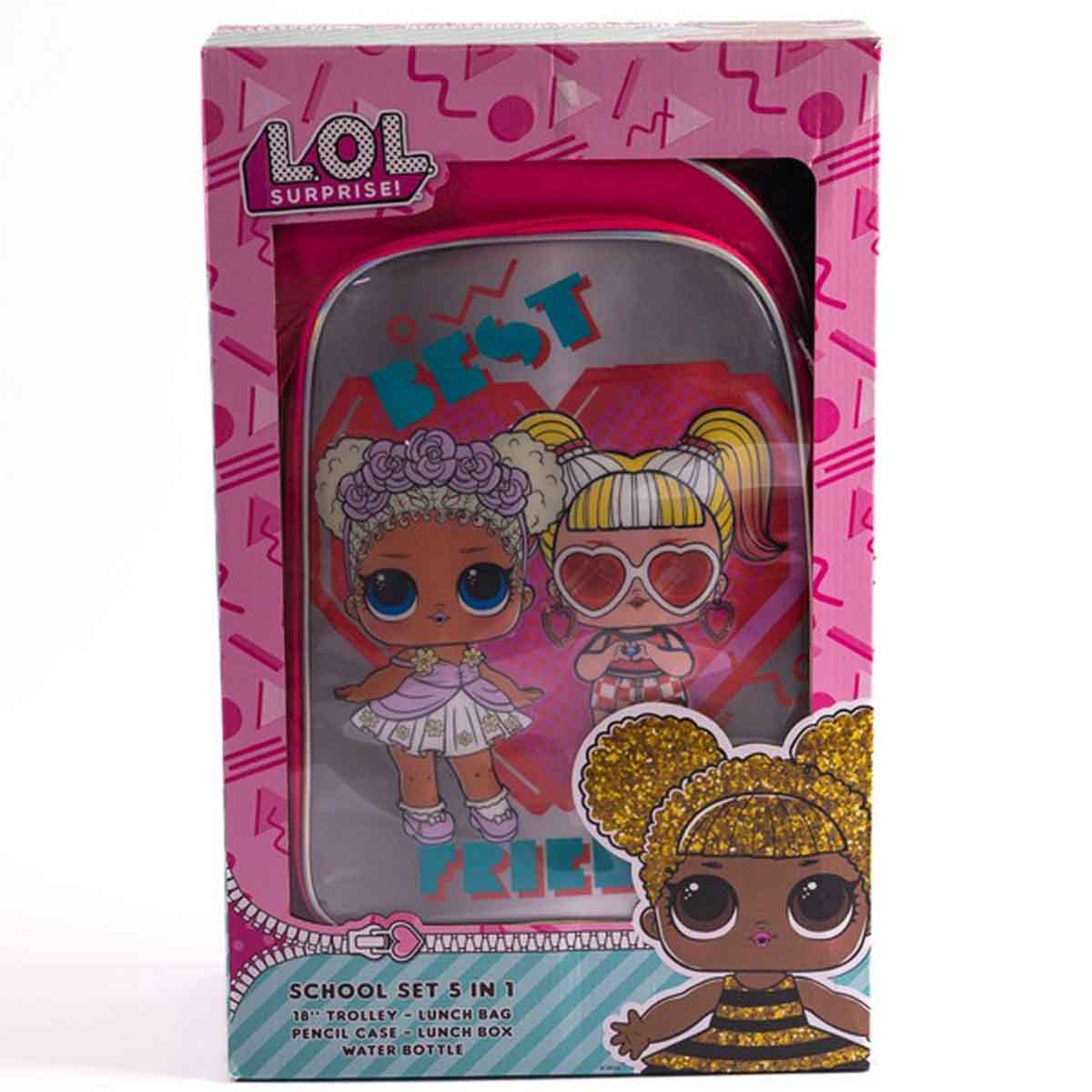 Lol Surprise 5-in-1 School Trolley Set with Lunch Bag, Pencil Case, Water Bottle & Lunch Box