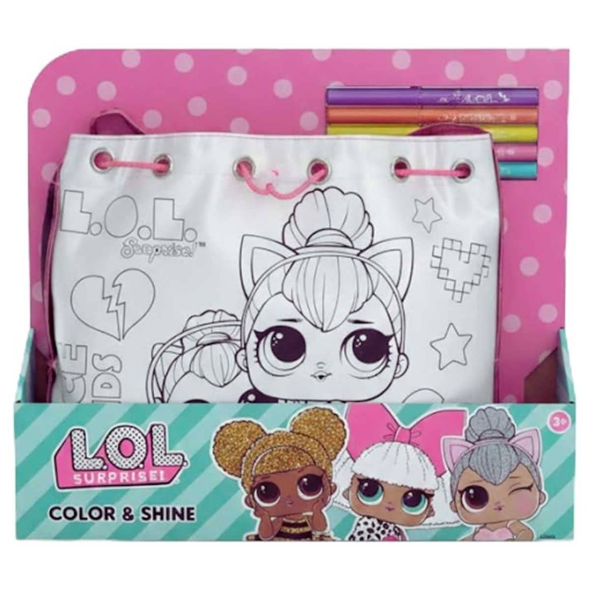 LOL Surprise! Style & Shine Shoulder Bag with 5-Piece Washable Markers Set