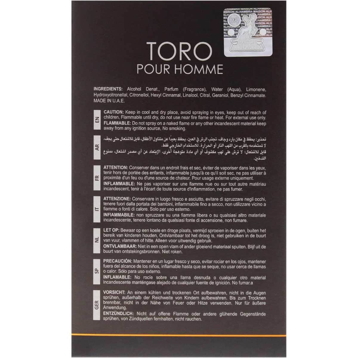 Maison Alhambra Toro Pour Homme Eau De Parfum for Men