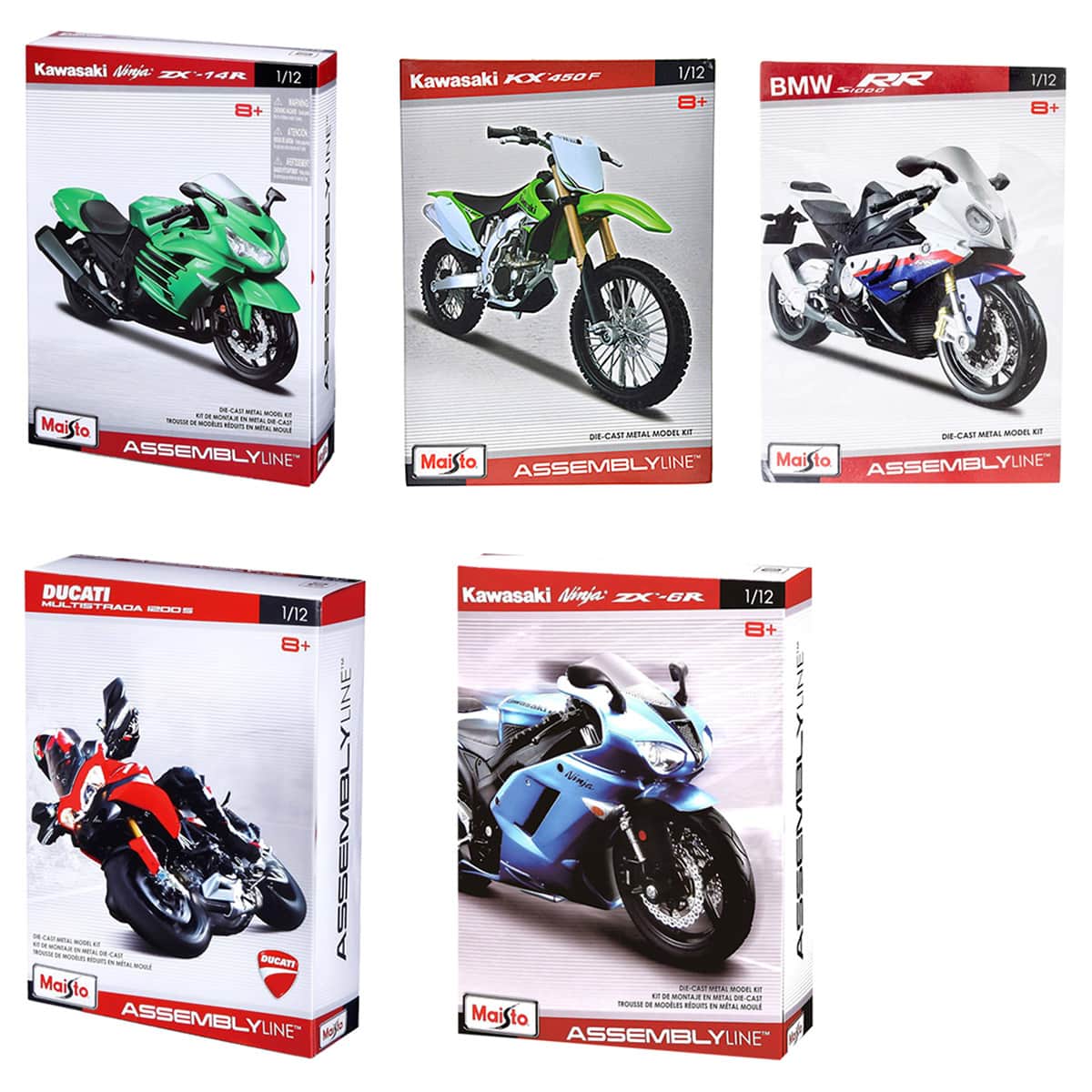 Maisto 1:12 Scale Assembly Line Assorted Diecast Motorcycle Model Kit Boys, 8-10 Years