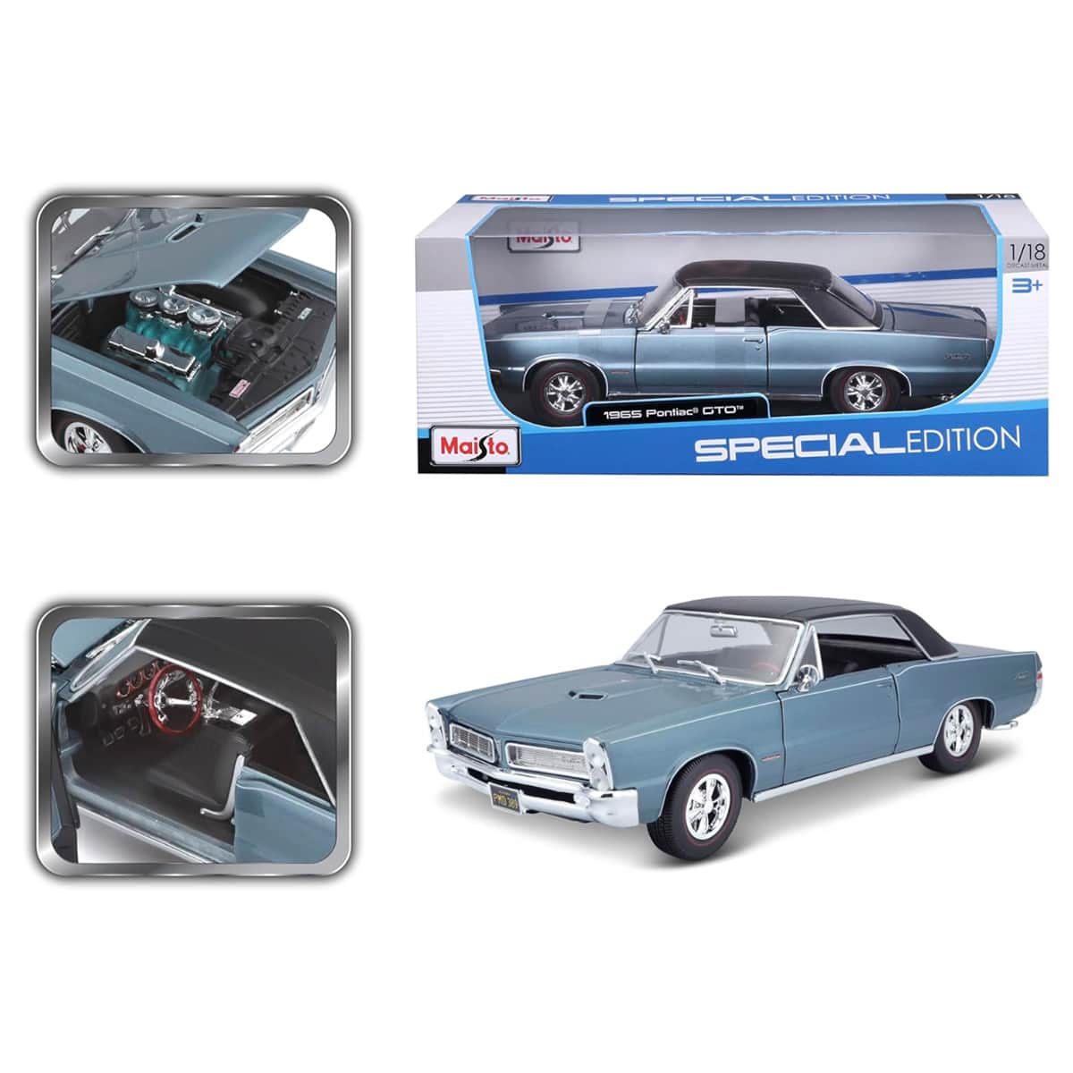 مايستو سيارة بونتياك GTO 1965 مقياس 1:18 ديكاست أولاد، 3-4 سنوات