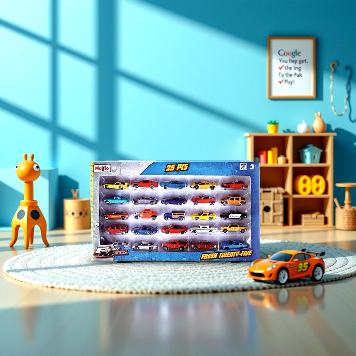 مايستو سيارات دايكاست فريش ميتال متنوعة بحجم 3 إنش للأولاد، 3-4 سنوات، مجموعة من 25