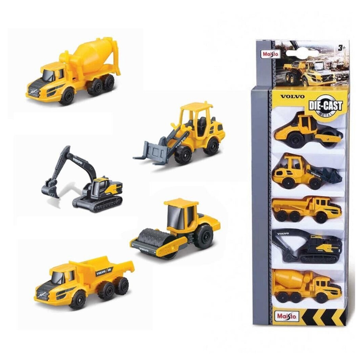 Maisto 3" Volvo Construction Diecast Vehicle Boys, 3-4 Years, Pack of 5
