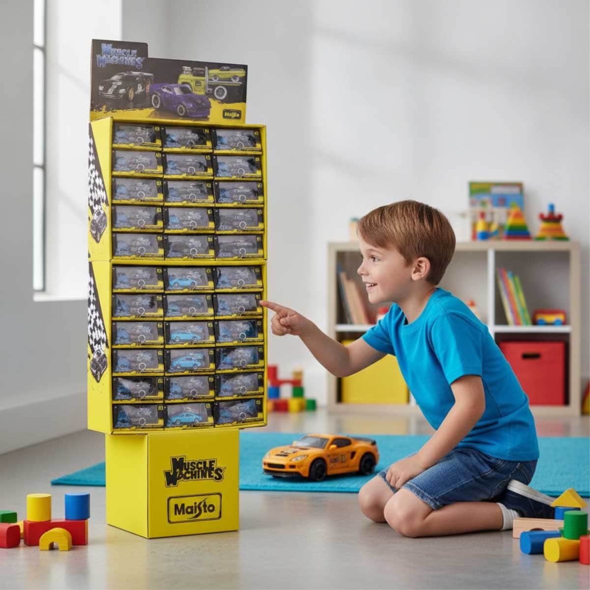 Maisto 66-Piece 1/64 Muscle Machines Transports Floor Display Set Unisex, 3-4 Years