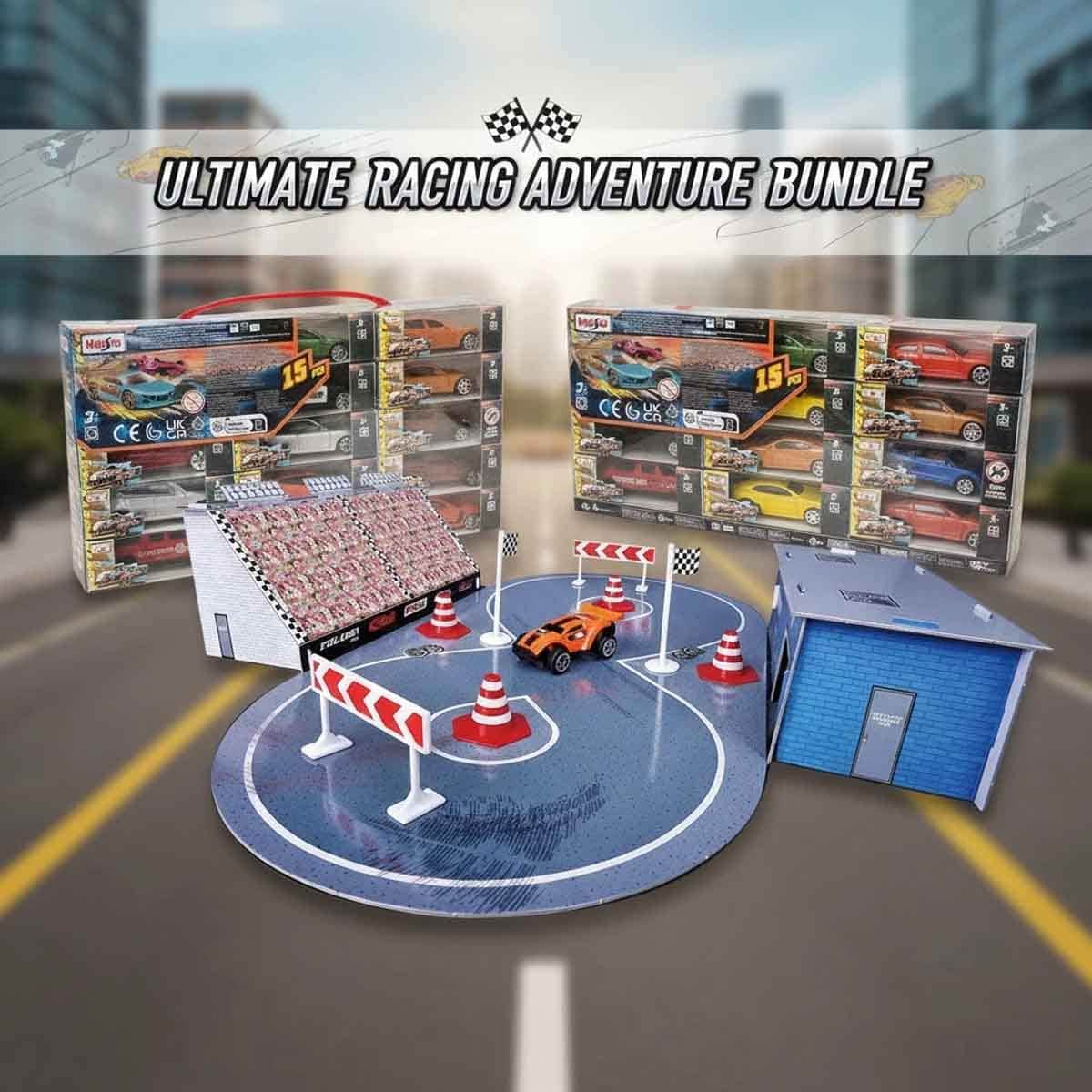 Maisto Build-N-Play Figure 8 Race Track Playset & Fresh Metal Diecast Vehicle Bundle Boys, 3-4 Years