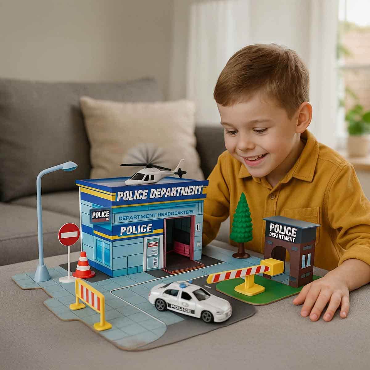 Maisto Build-N-Play Police Station with BMW Motorcycle & Dodge Challenger Police Car Bundle Unisex, 3-4 Years