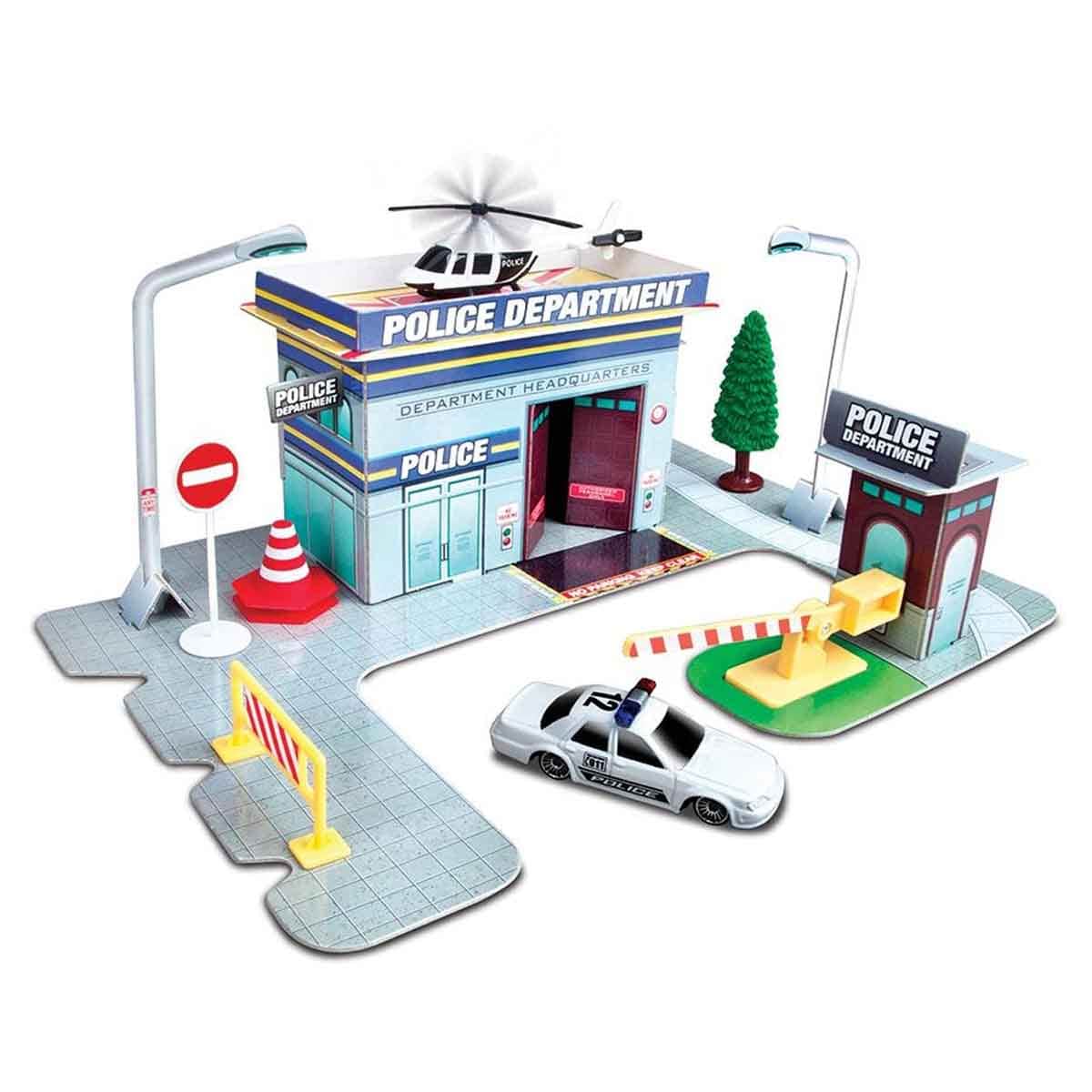 Maisto Build-N-Play Police Station with BMW Motorcycle & Dodge Challenger Police Car Bundle Unisex, 3-4 Years