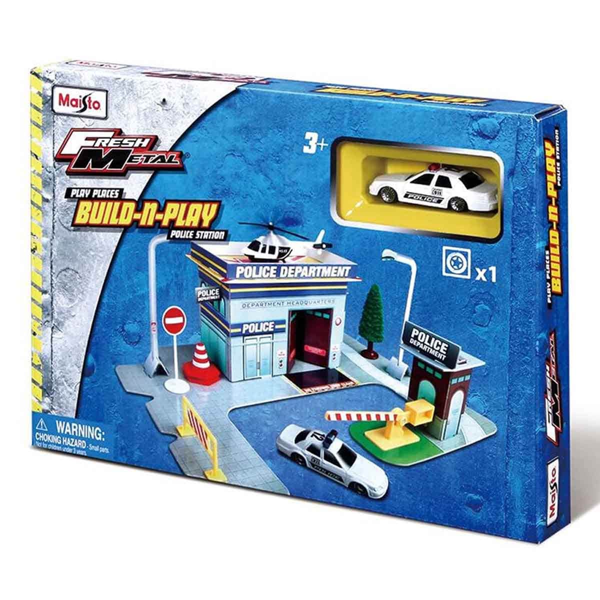 Maisto Build-N-Play Police Station with BMW Motorcycle & Dodge Challenger Police Car Bundle Unisex, 3-4 Years