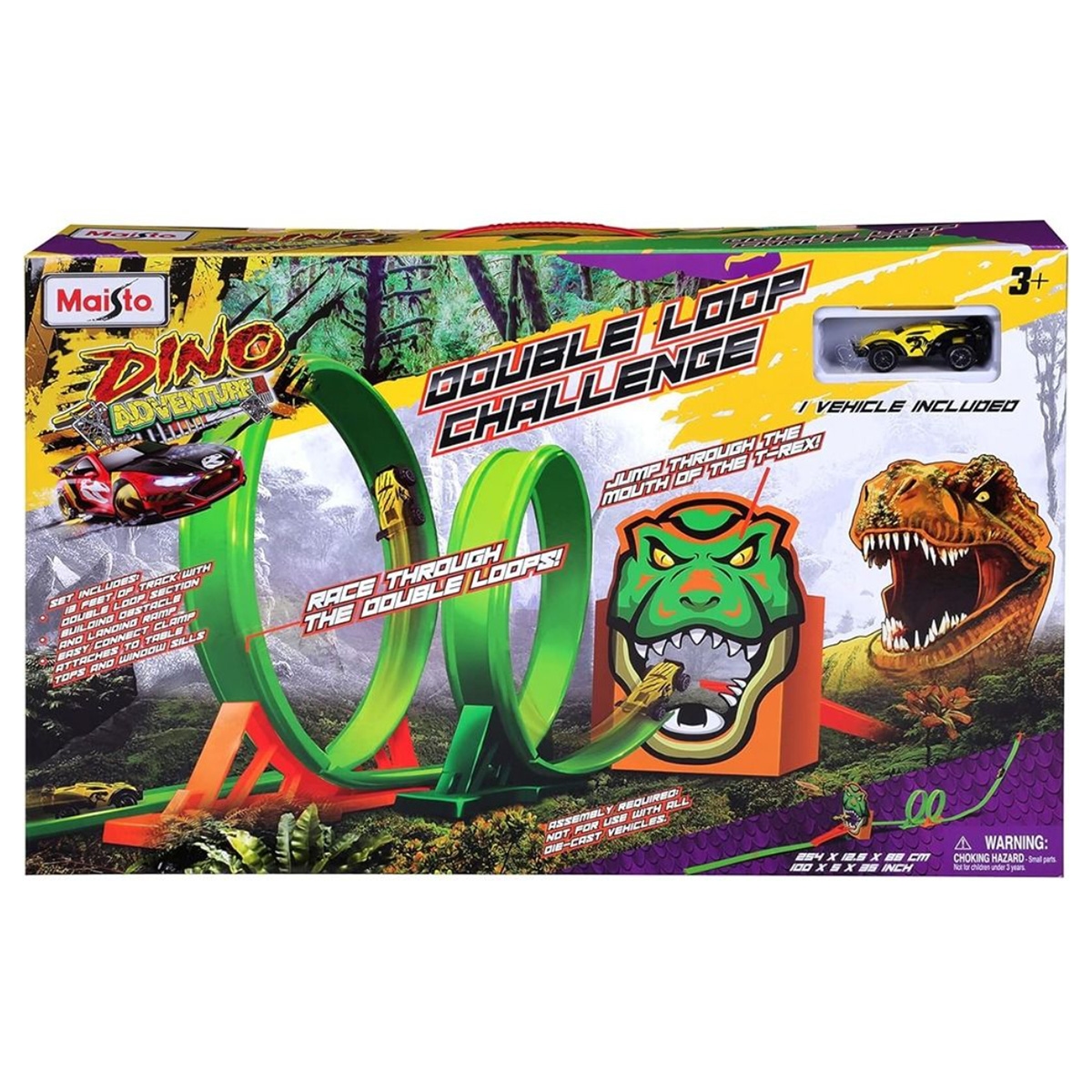 مايستو مجموعة مغامرة الديناصور - تحدي الحلقة المزدوجة لسيارات دايكاست للأولاد، 3-4 سنوات