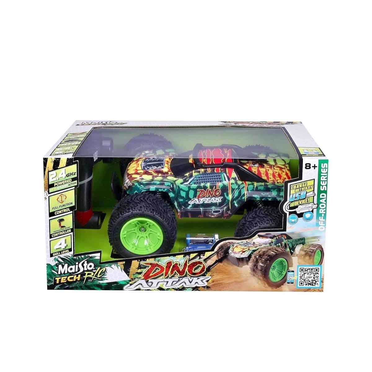مايستو مجموعة تحدي المسار المزدوج للديناصور مع سيارة تحكم عن بعد هجوم الديناصور للطرق الوعرة، للأولاد، 8-10 سنوات