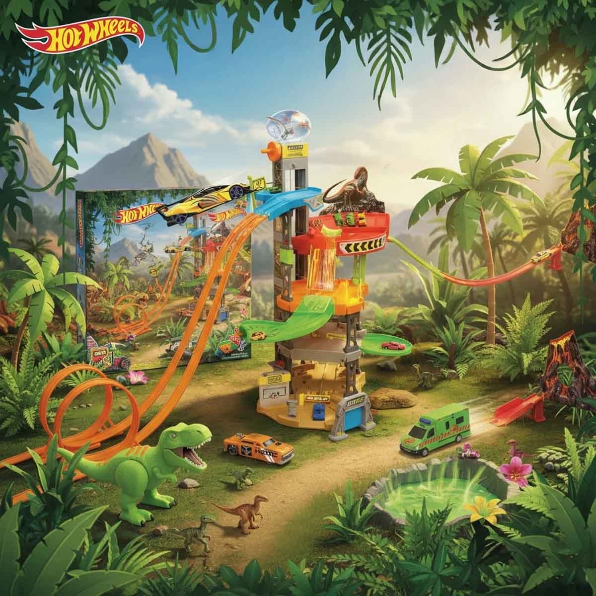 Maisto Dinotropolis Mega Car Playset & Dino Adventure Mini Diecast Car Bundle Boys, 3-4 Years