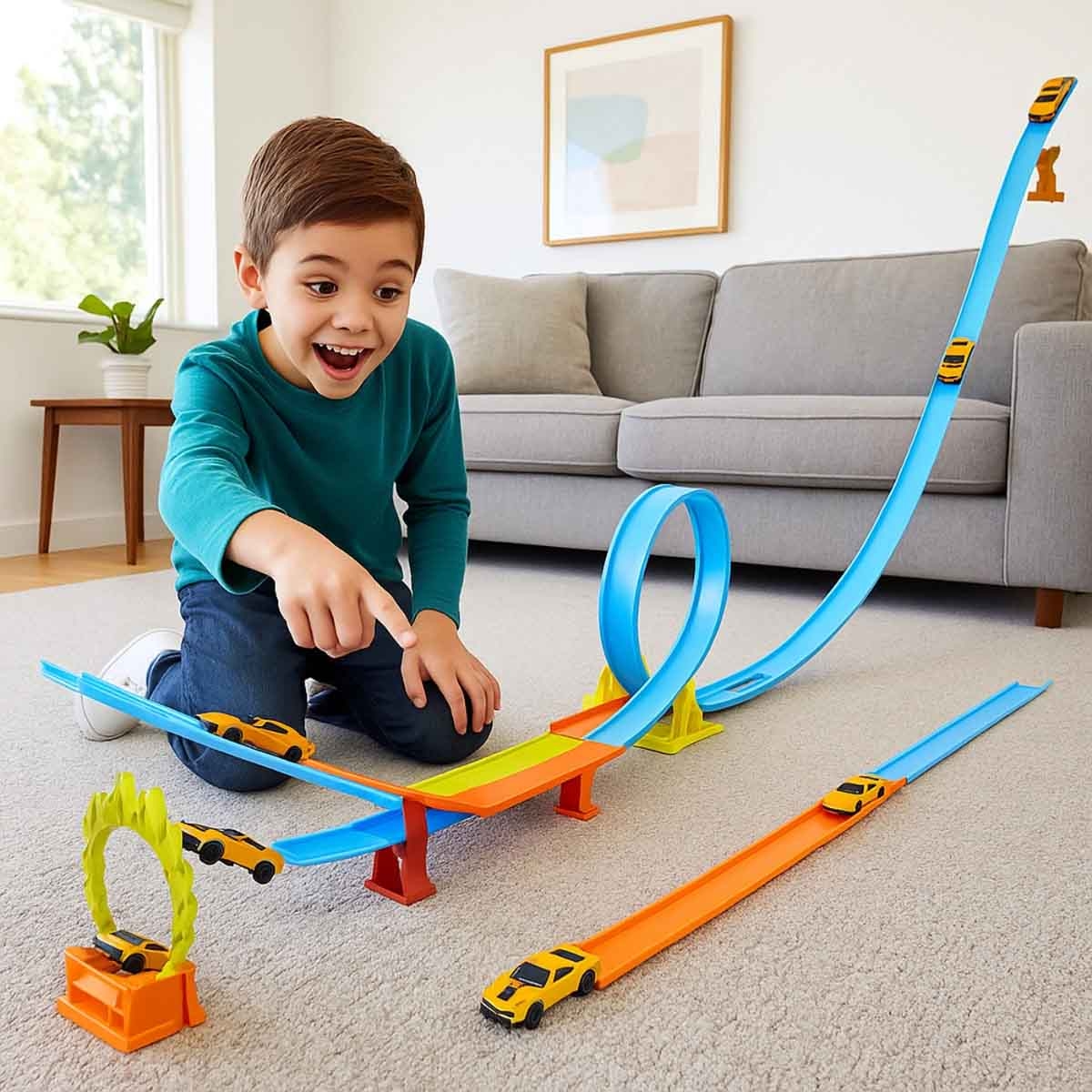 Maisto Fresh Metal 100 Loop & Launch Stunt Car Playset & 15-Piece 3" Fresh Metal Assorted Diecast Vehicle Set Bundle Boys, 3-4 Years