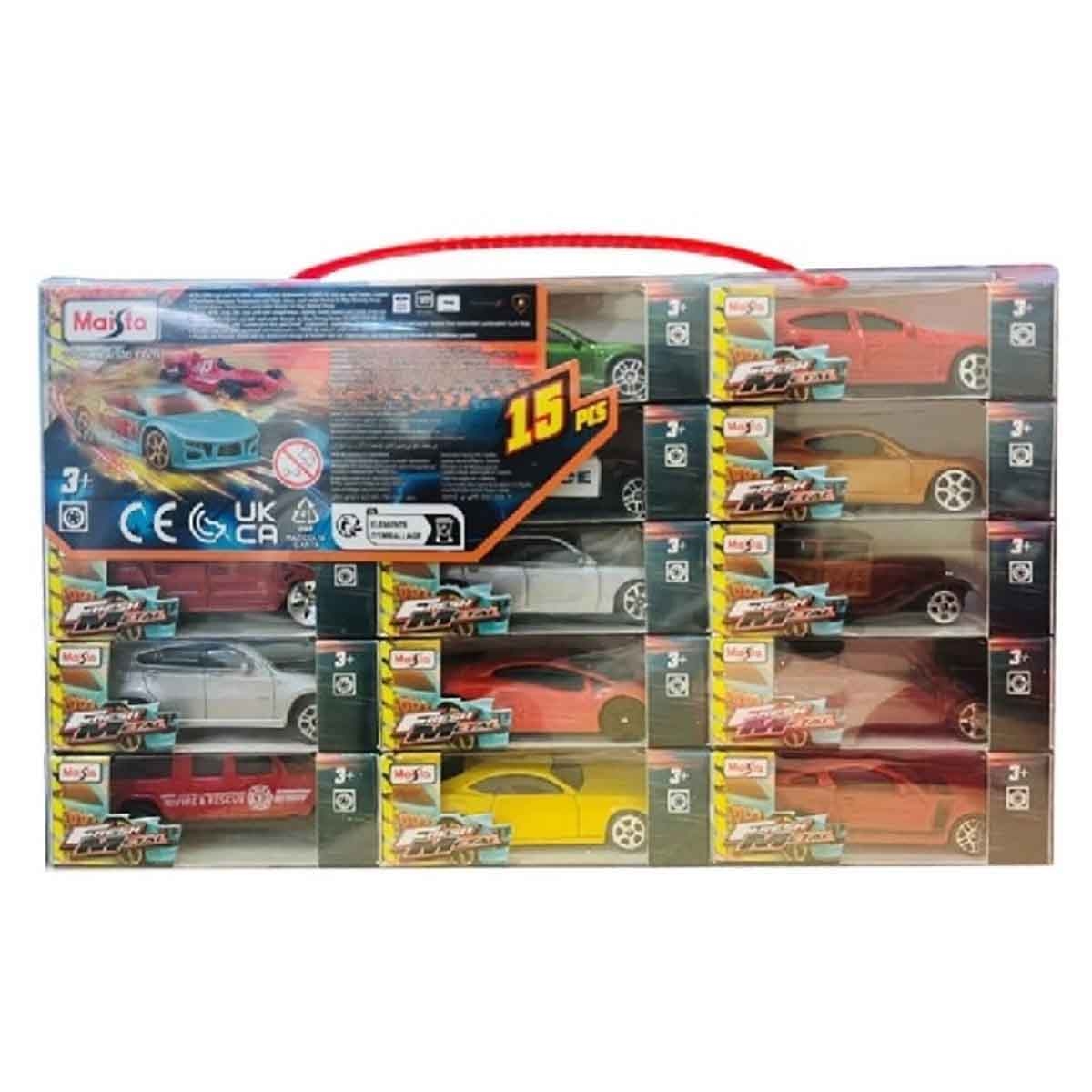 Maisto Fresh Metal 100 Loop & Launch Stunt Car Playset & 15-Piece 3" Fresh Metal Assorted Diecast Vehicle Set Bundle Boys, 3-4 Years