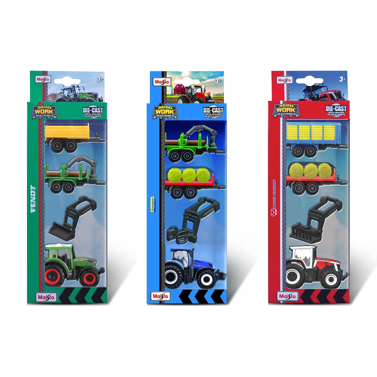 مايستو مركبات مصبوبة معدنية متنوعة ميني ورك ماشينز فارم للأولاد، 3-4 سنوات، مجموعة من 4
