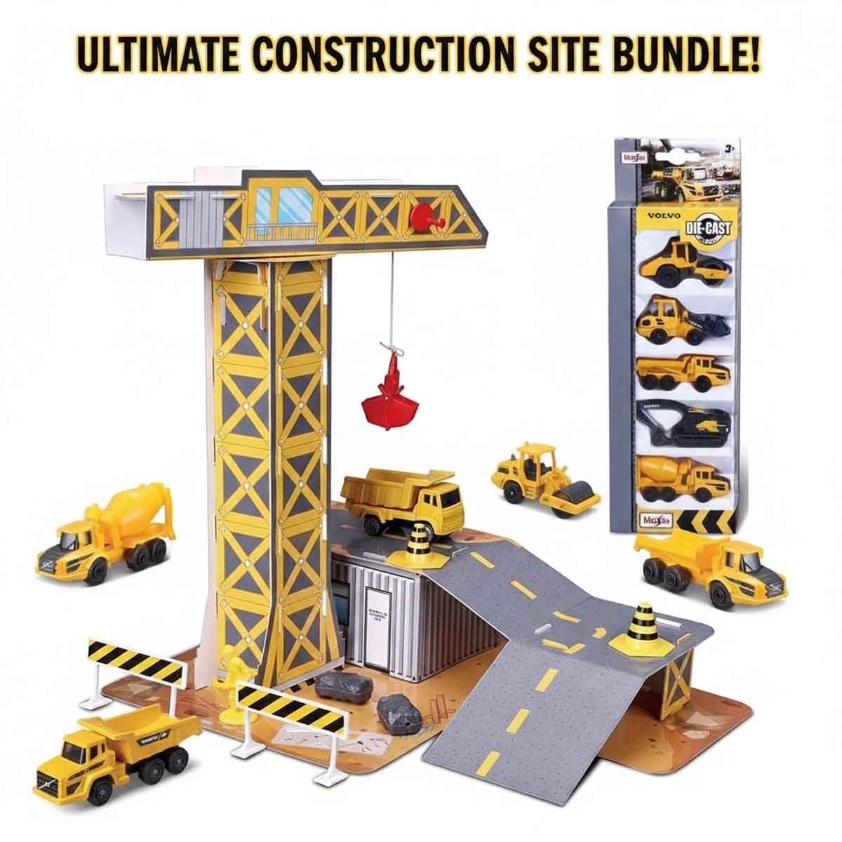 Maisto Play Places Construction Playset & Volvo Construction Diecast Vehicle Bundle Boys, 3-4 Years