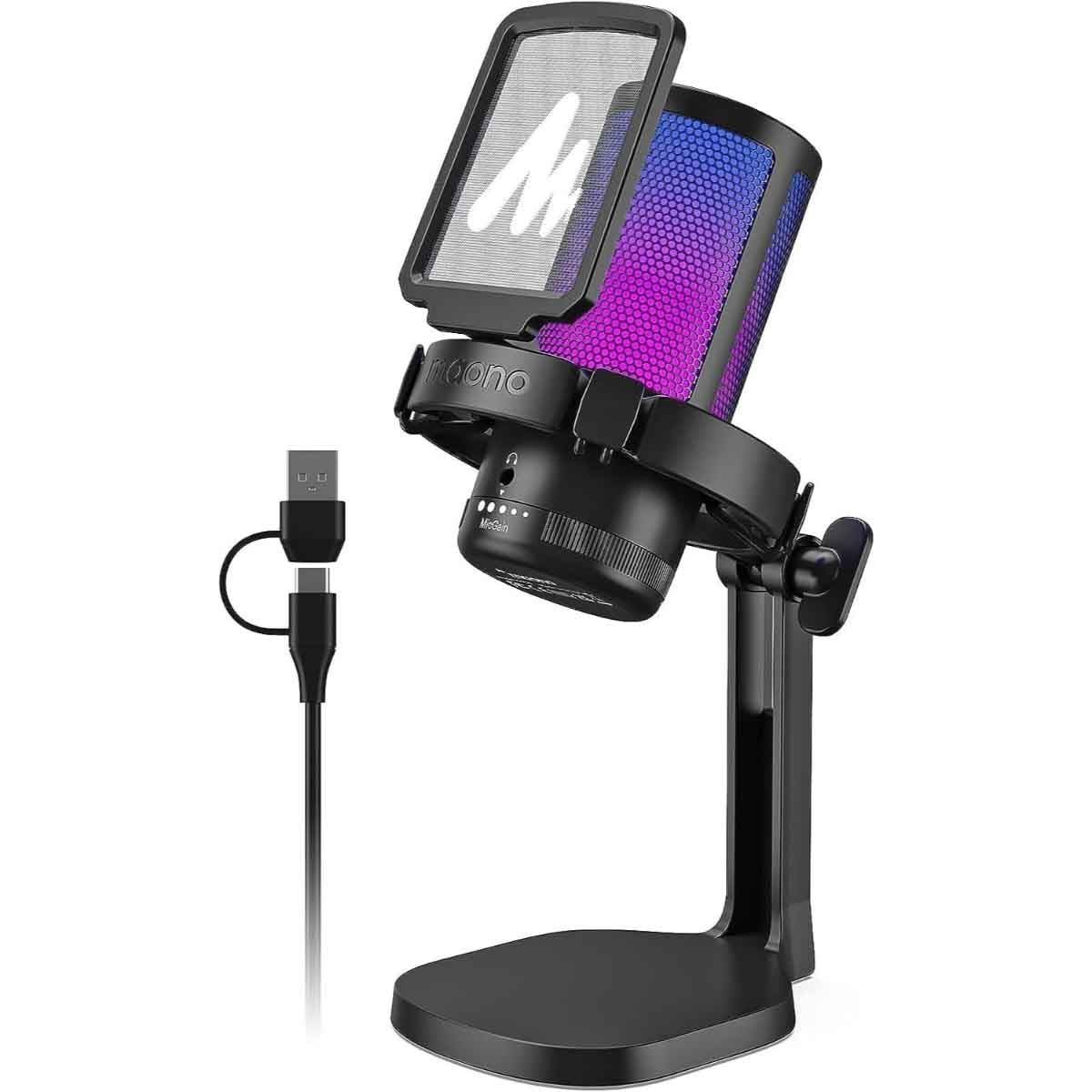 Maonocaster Black DM20 GamerWave USB RGB Gaming Microphone