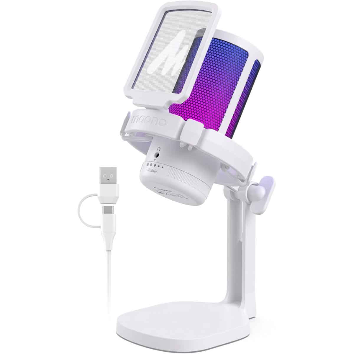 Maonocaster White DM20 GamerWave USB RGB Gaming Microphone