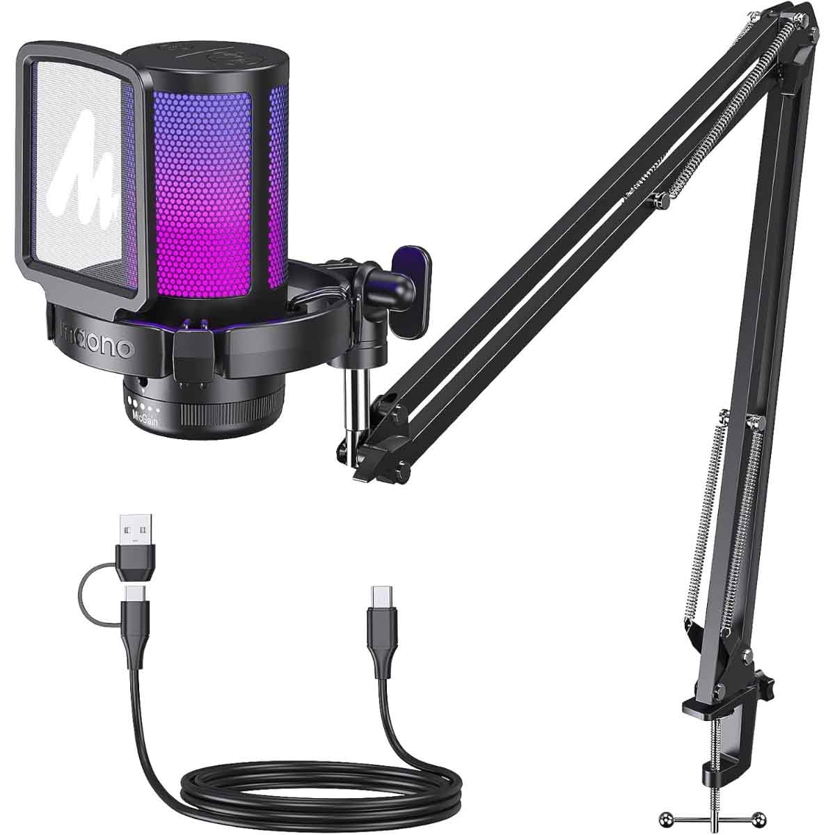 Maonocaster Gaming USB Microphone with Boom Arm Stand