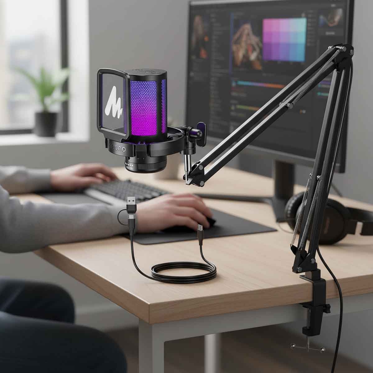 Maonocaster Gaming USB Microphone with Boom Arm Stand