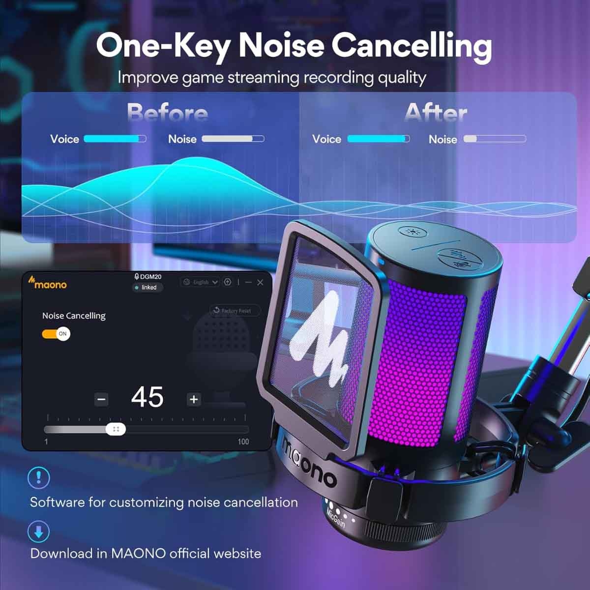 Maonocaster Gaming USB Microphone with Boom Arm Stand