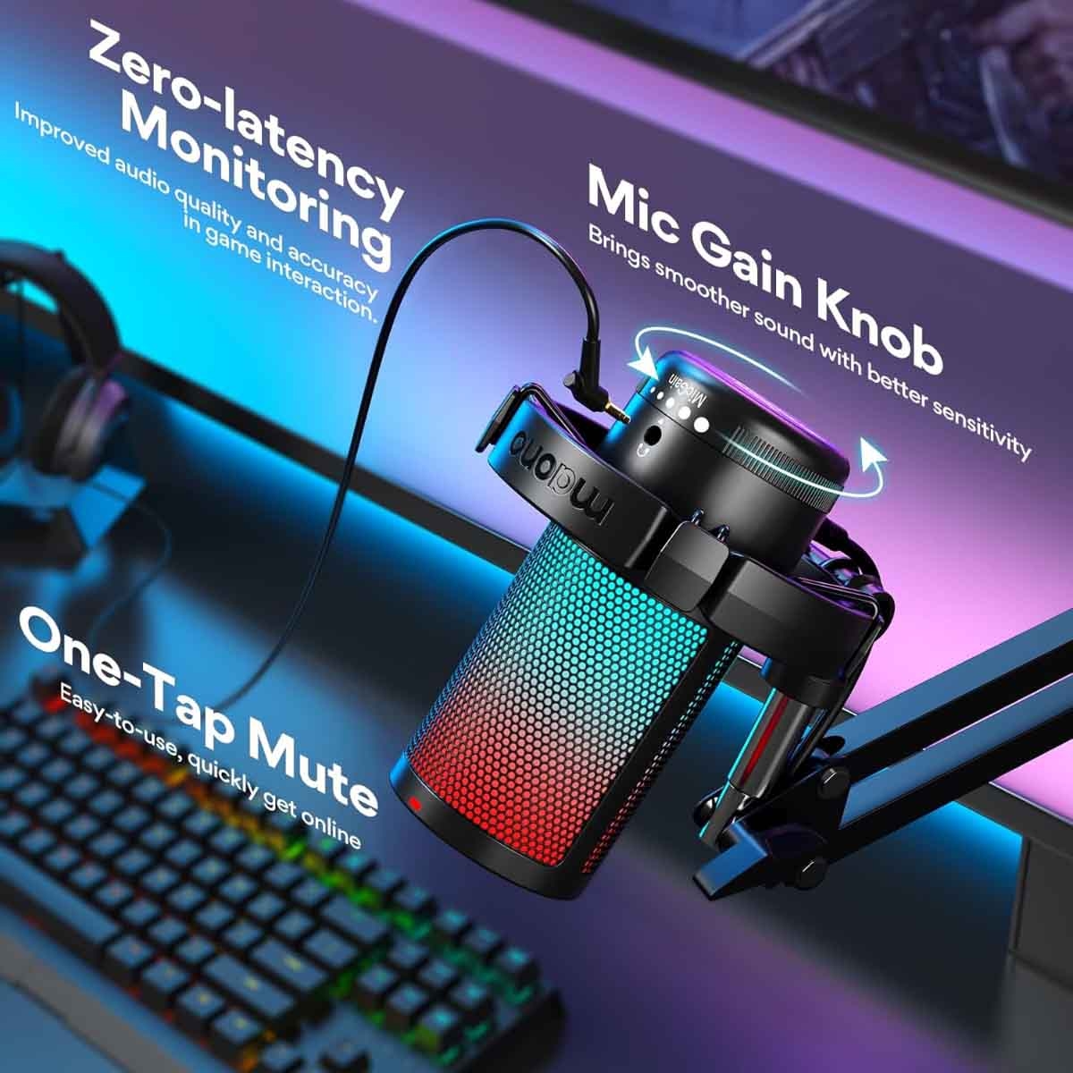 Maonocaster Gaming USB Microphone with Boom Arm Stand