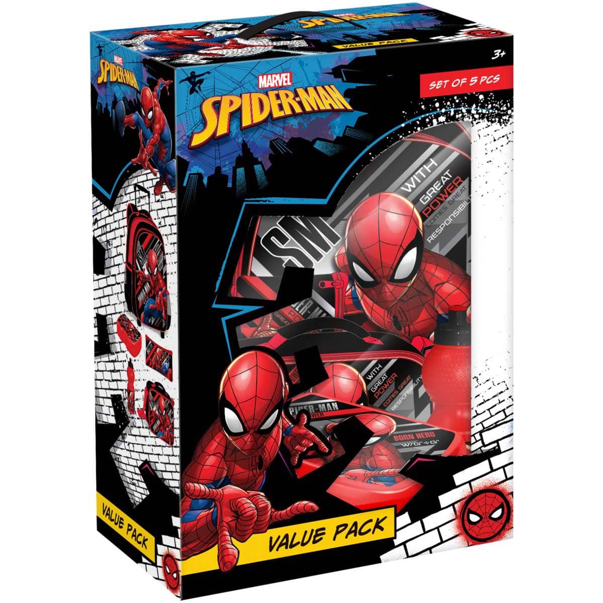 Marvel 5-Piece Spider Man with Great Power 16" Trolley Bag Value Pack Set Unisex, 3-4 Years