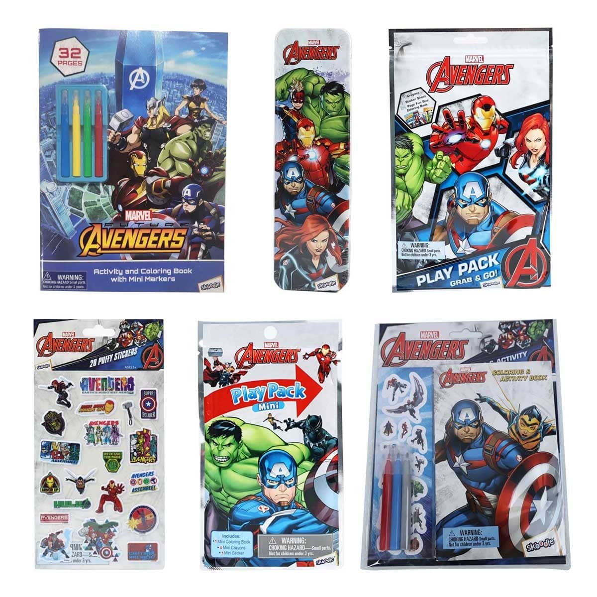 Marvel Avengers Activity Book + Grab & Go + Mini Play Pack + Coloring Pack with Pencil Box & Stickers Bundle