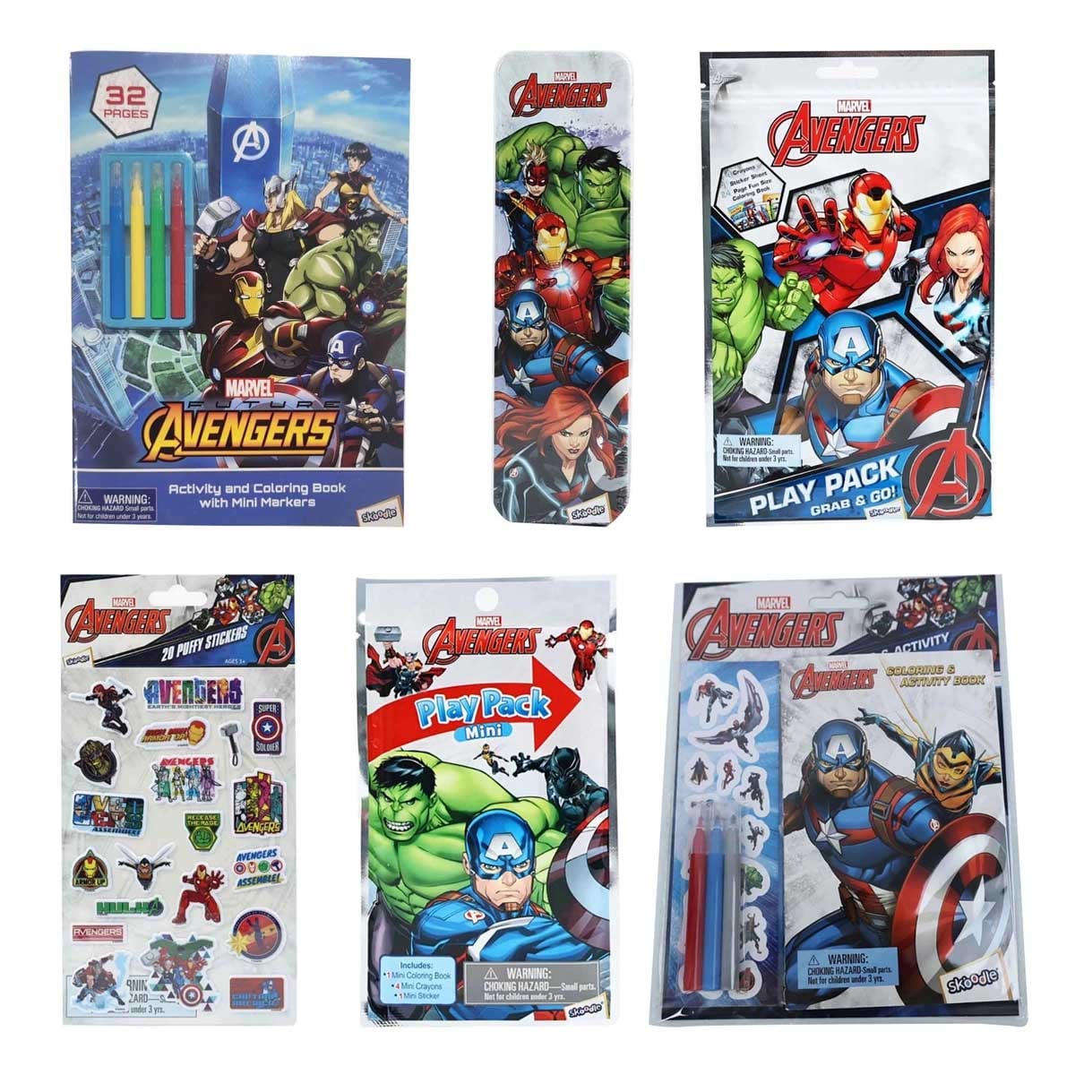 Marvel Avengers Activity Book + Grab & Go + Mini Play Pack + Coloring Pack with Pencil Box & Stickers Bundle