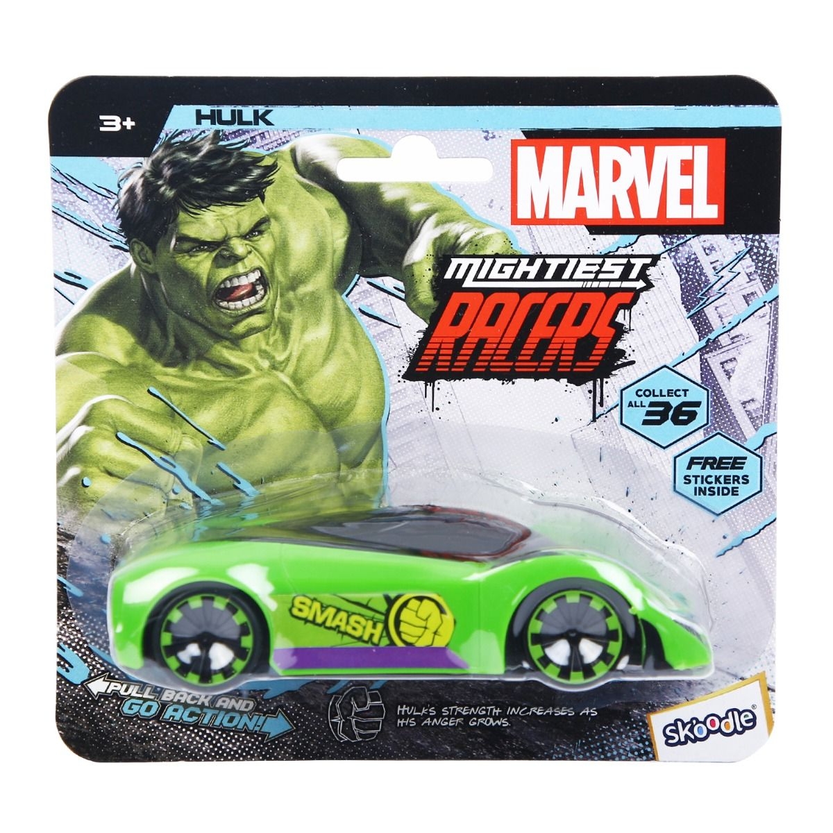 Marvel Mightiest Racers Pull-Back Hulk Edition Car Unisex, 3-4 Years