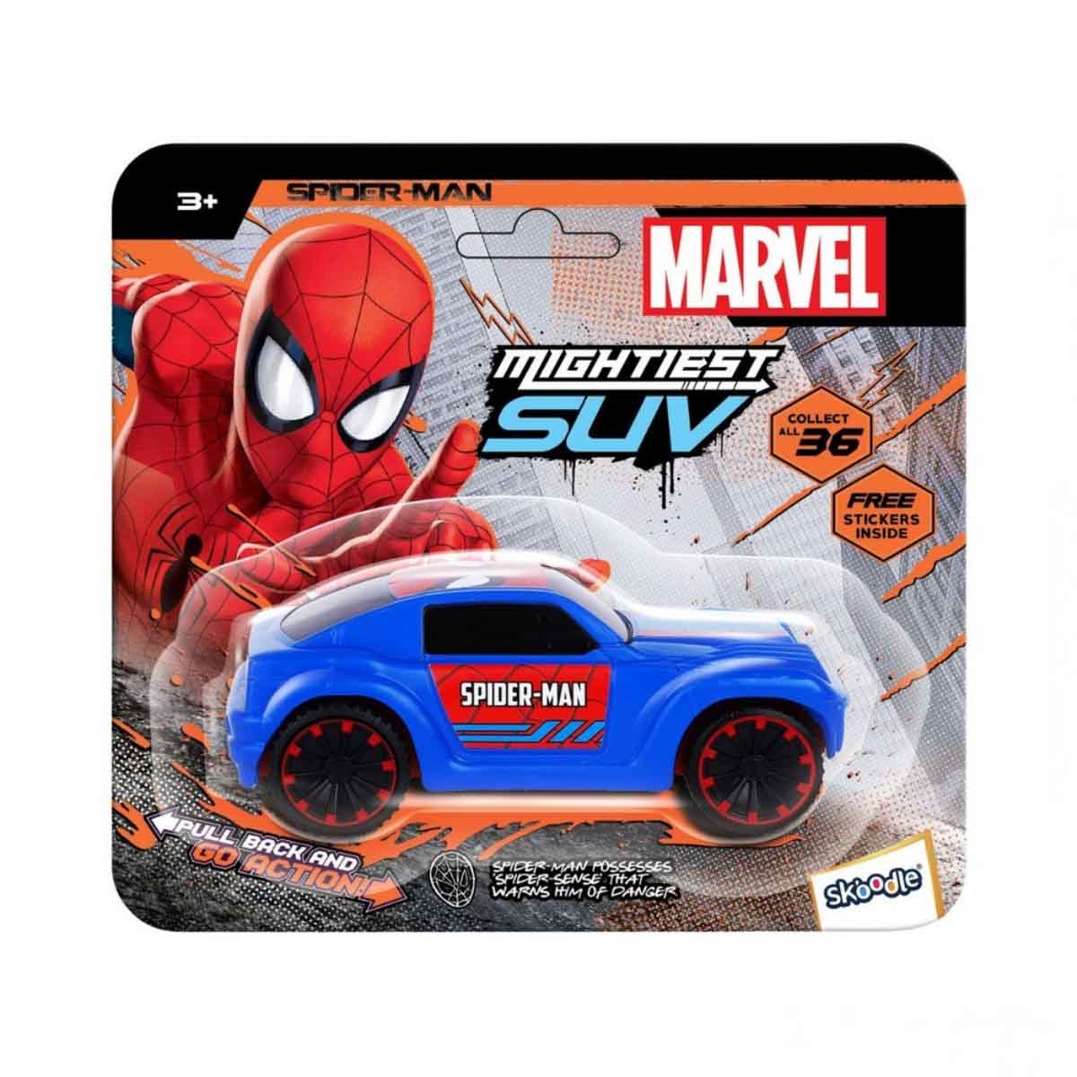 Marvel Mightiest SUV Car Pull-Back Spider Man Edition Car Unisex, 3-4 Years