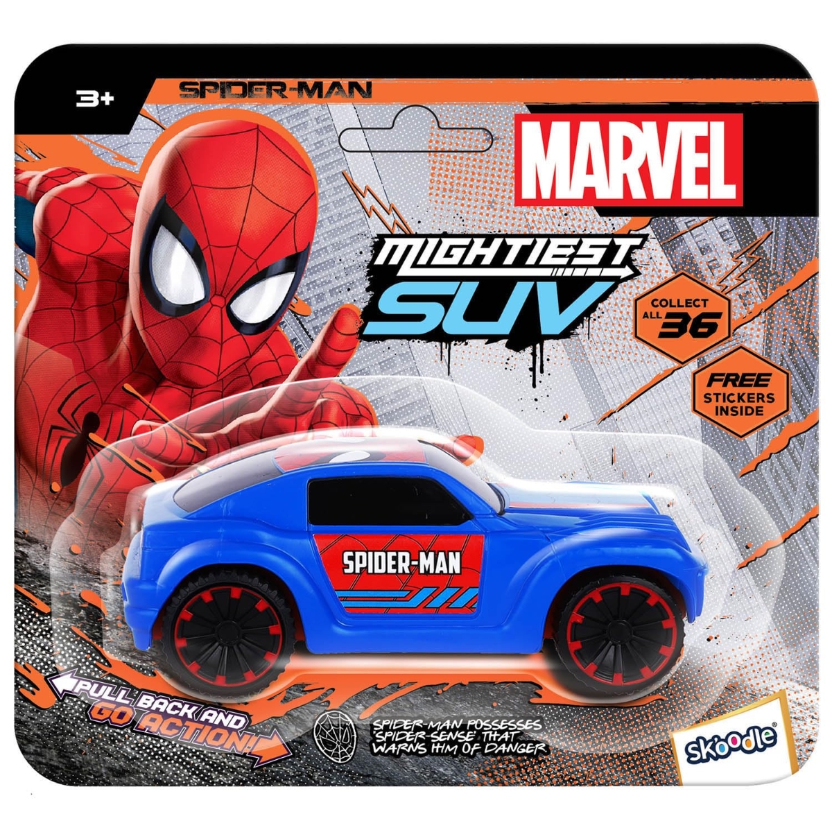 Marvel Mightiest SUV Car Pull-Back Spider Man Edition Car Unisex, 3-4 Years