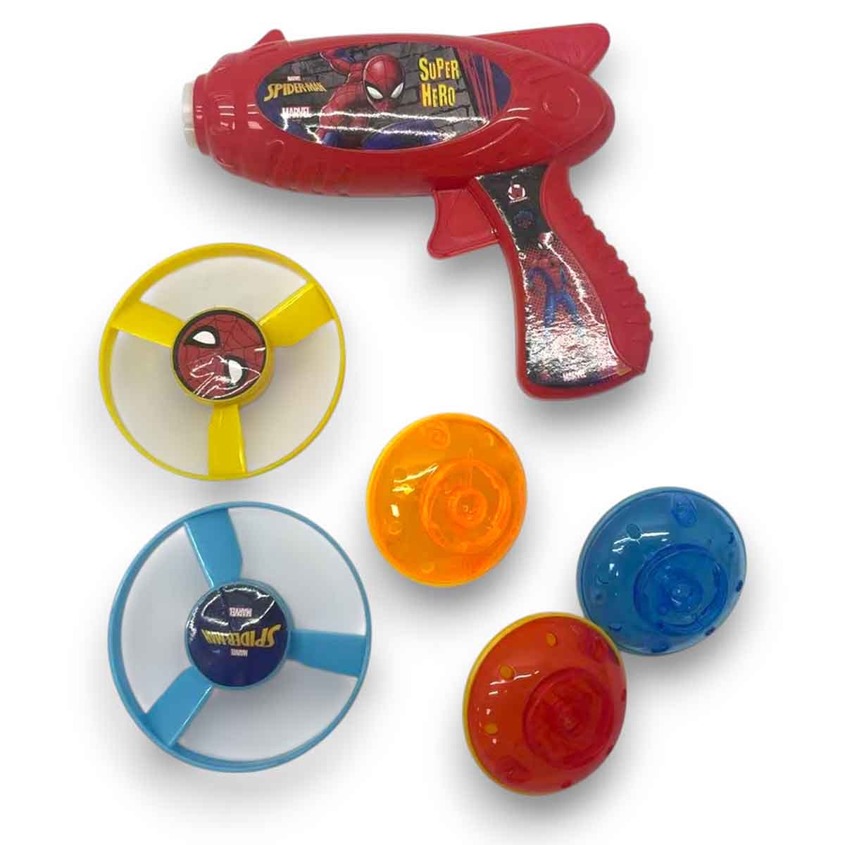 Marvel Spider-Man Flying Saucer Gun Toy Launching Spinner Disc Shooter with 3 Discs Unisex, 3-4 Years