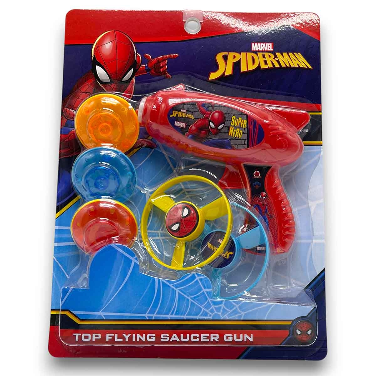 Marvel Spider-Man Flying Saucer Gun Toy Launching Spinner Disc Shooter with 3 Discs Unisex, 3-4 Years