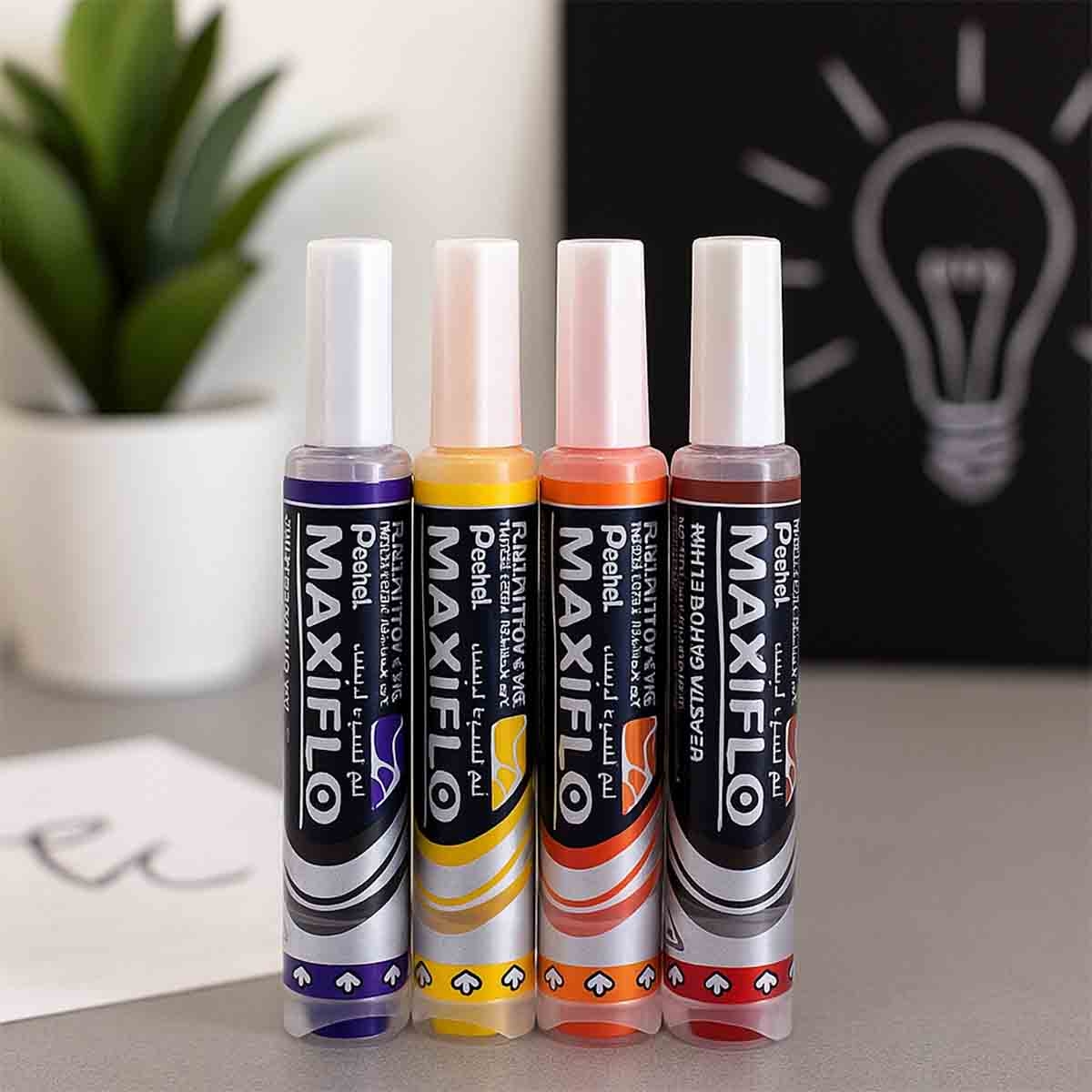 ماكسيفلو مجموعة أقلام وايت بورد بطرف مائل متنوعة الألوان، مجموعة من 4