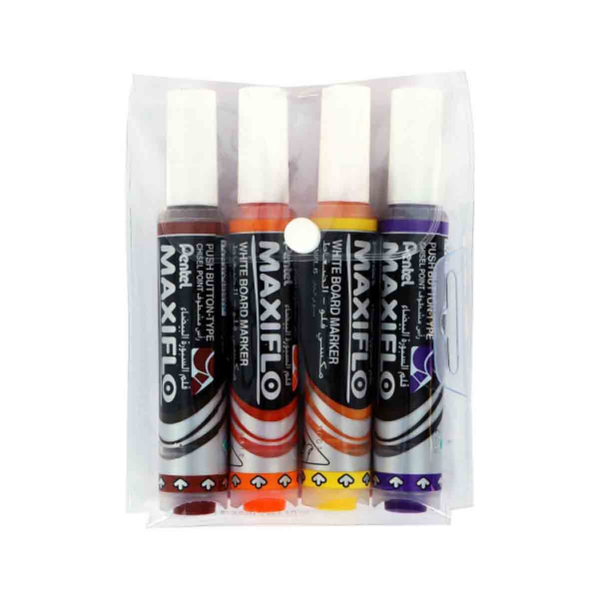 ماكسيفلو مجموعة أقلام وايت بورد بطرف مائل متنوعة الألوان، مجموعة من 4