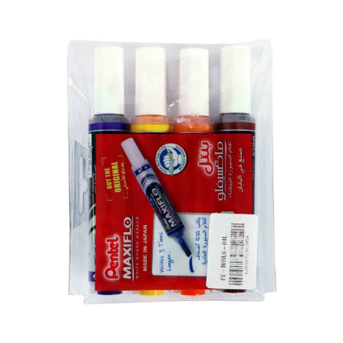 ماكسيفلو مجموعة أقلام وايت بورد بطرف مائل متنوعة الألوان، مجموعة من 4