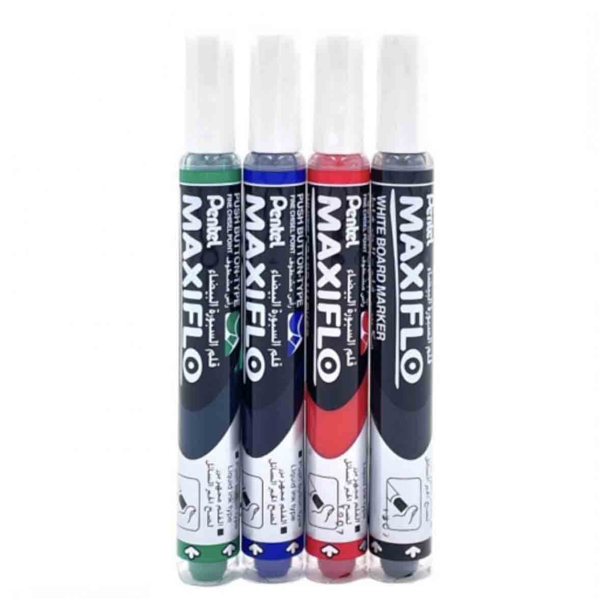 Maxiflo Slim Chisel Tip Whiteboard Marker Set, Pack of 4