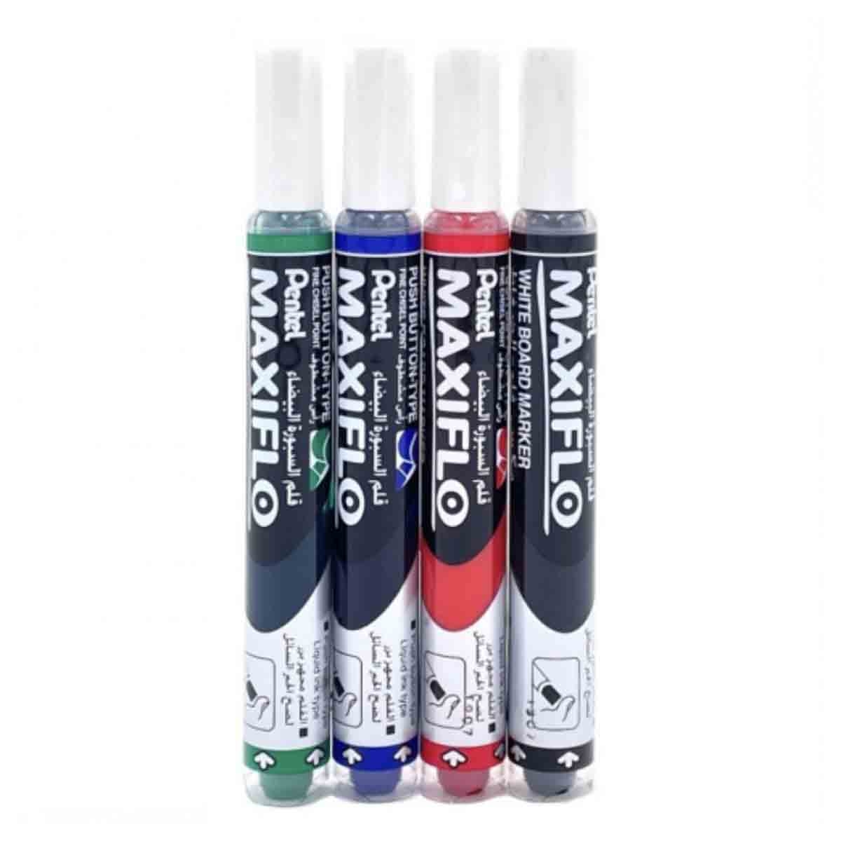 ماكسيفلو مجموعة أقلام وايت بورد نحيفة بطرف مائل، مجموعة من 4