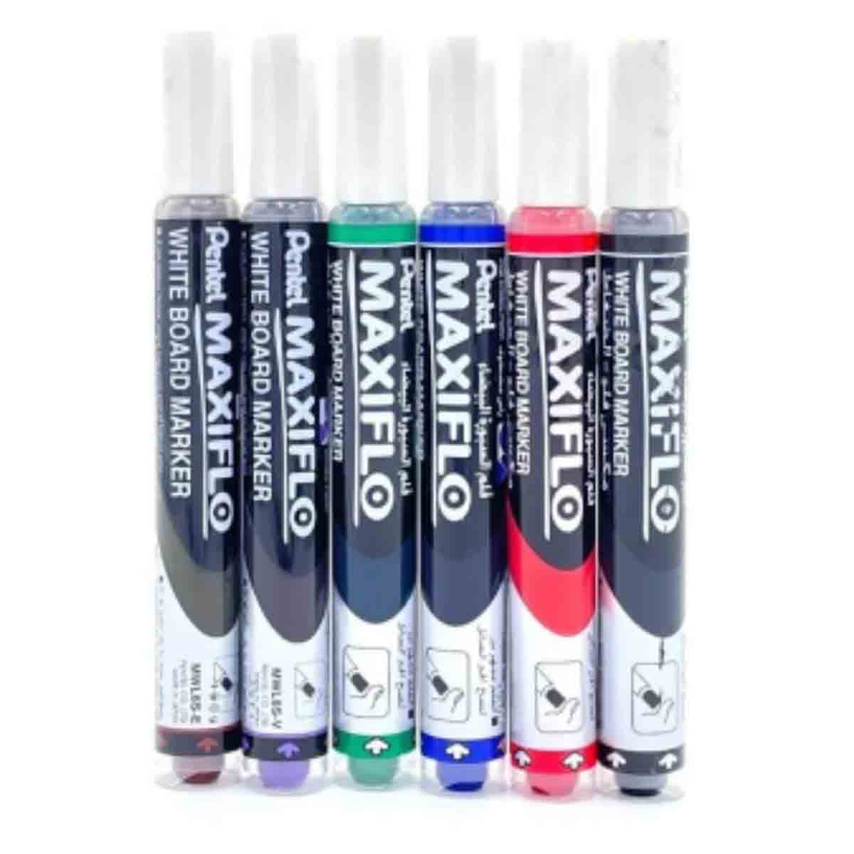 Maxiflo Slim Chisel Tip Whiteboard Marker Set, Pack of 6