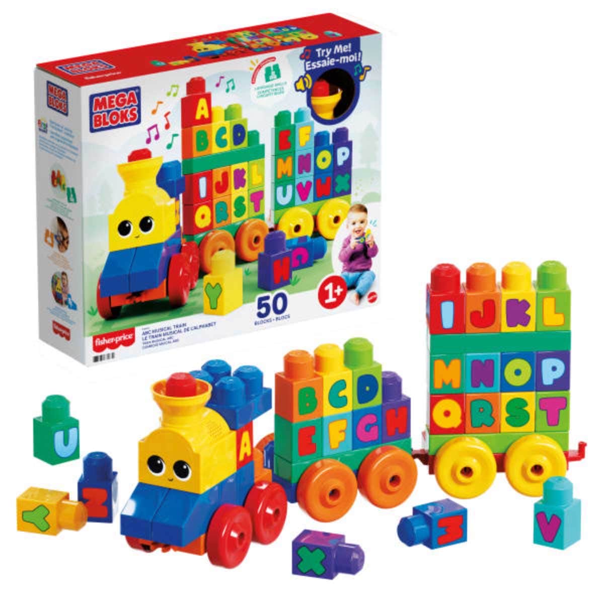 Mega Bloks ABC Musical Train Building Set Toddler, 0-2 Years